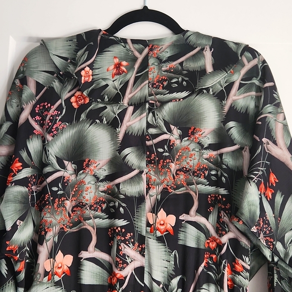 🌺Johanna Ortiz X H&M Floral Print Silky Dolman Sleeve Mini Dress, size M, Green - Picture 9 of 11